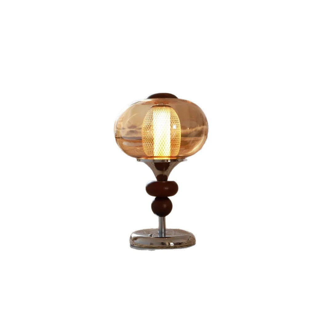 Solid wood retro palace desk lamp with USB cable and touch control panel showing three light colours