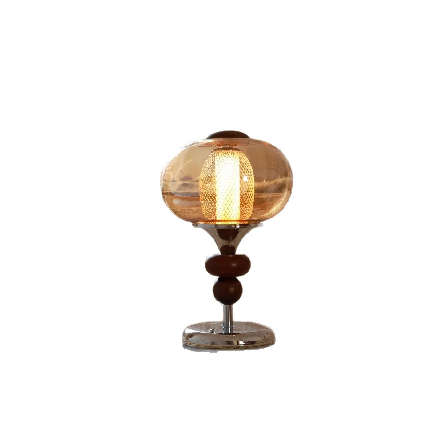 Solid wood retro palace desk lamp with USB cable and touch control panel showing three light colours