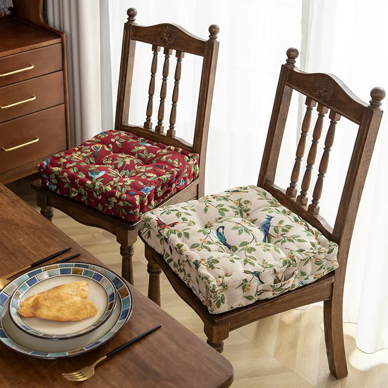 American style dining chair cushion with floral bird pattern, measuring 40×40×8cm with thick PP cotton filler