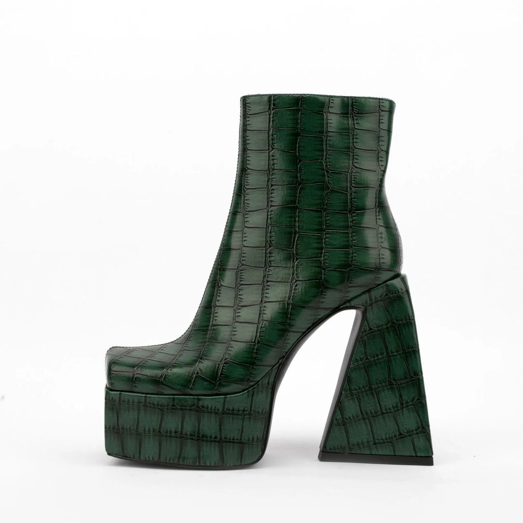 Women's ankle boot with a high heel in artificial PU leather, shown in a solid colour.