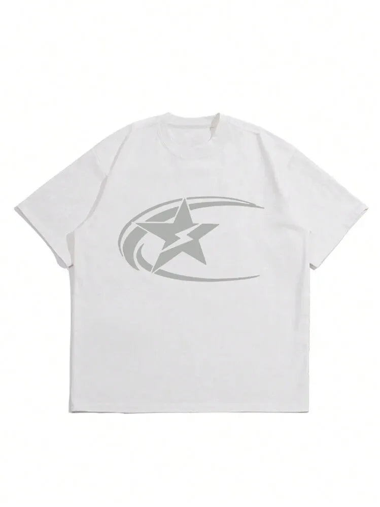 Men's pure cotton short sleeve t-shirt in Japanese retro style, shown in black, dark grey and white colours.