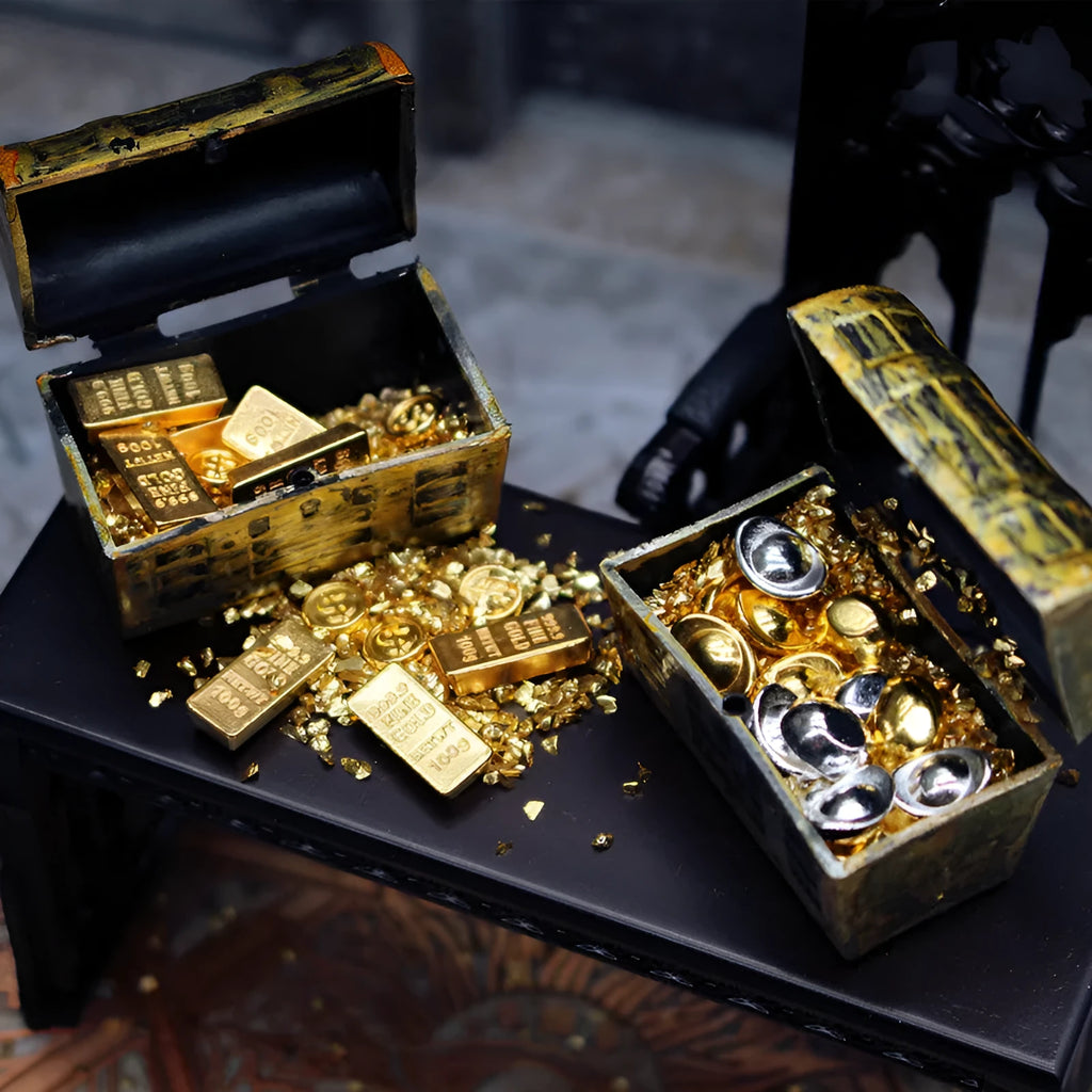 Alloy miniature gold coin treasure box doll house accessories for teen model building