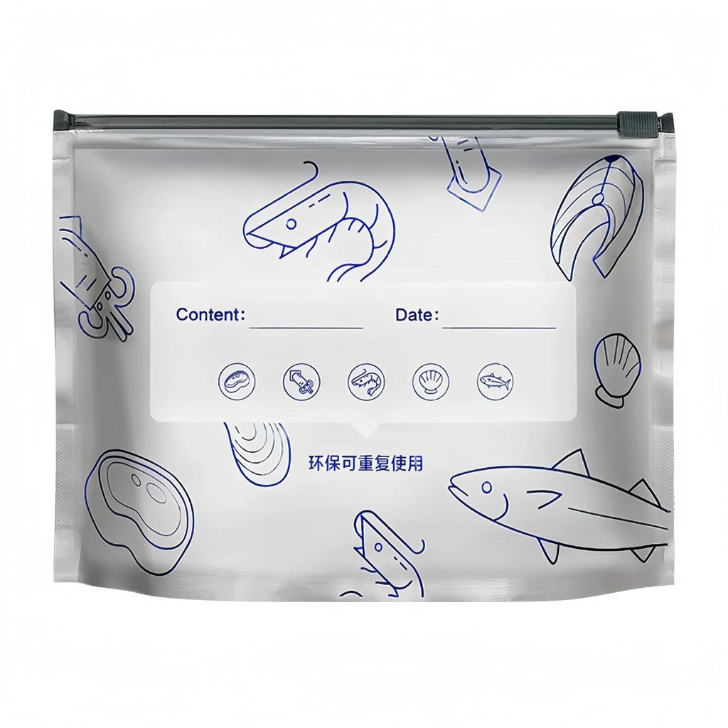 Pack of ten aluminium foil sealed storage bags in three different sizes on a white background.
