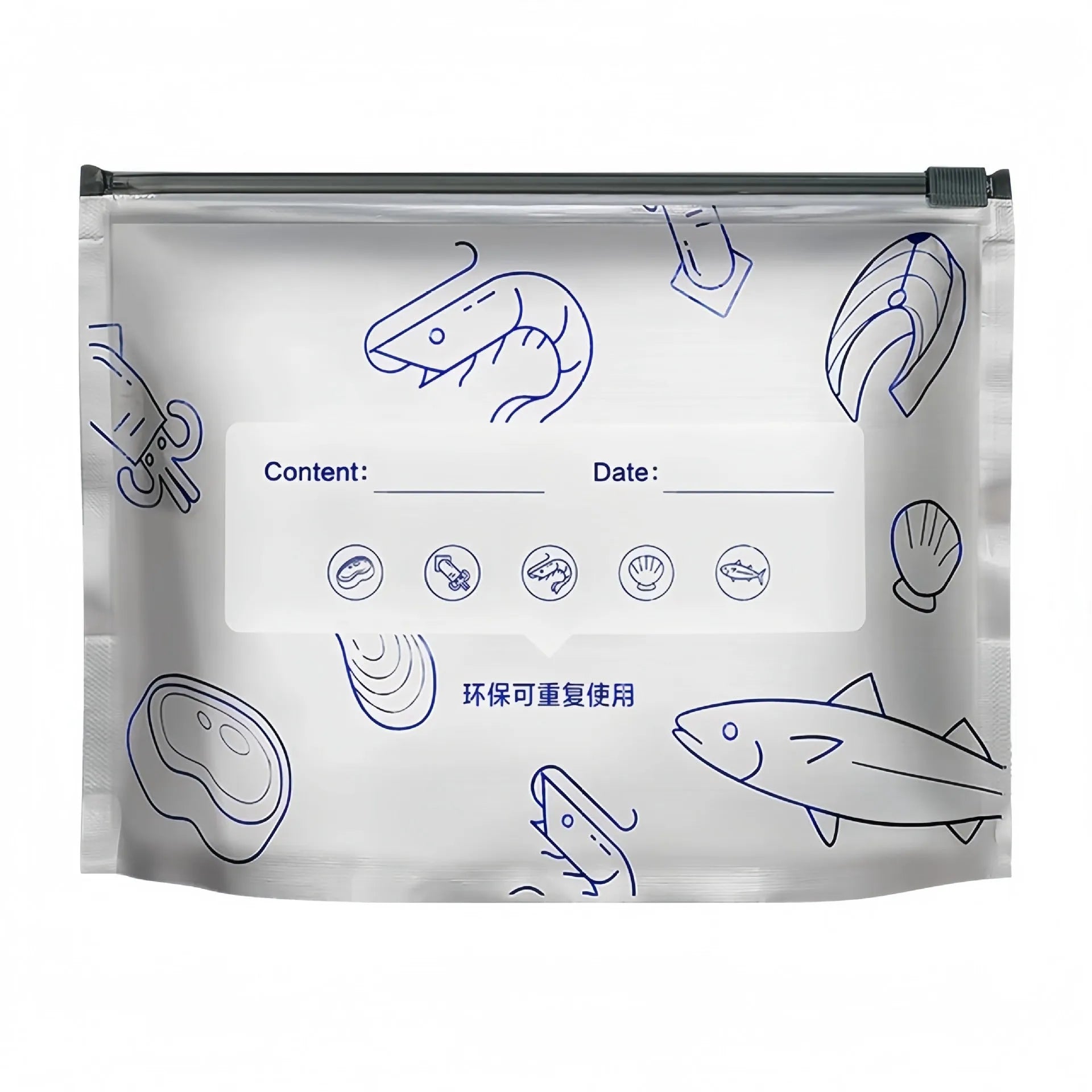 Pack of ten aluminium foil sealed storage bags in three different sizes on a white background.