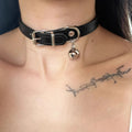 Black leather dog collar with chain in three designs: LD leather, bone pattern, or cat paw pattern