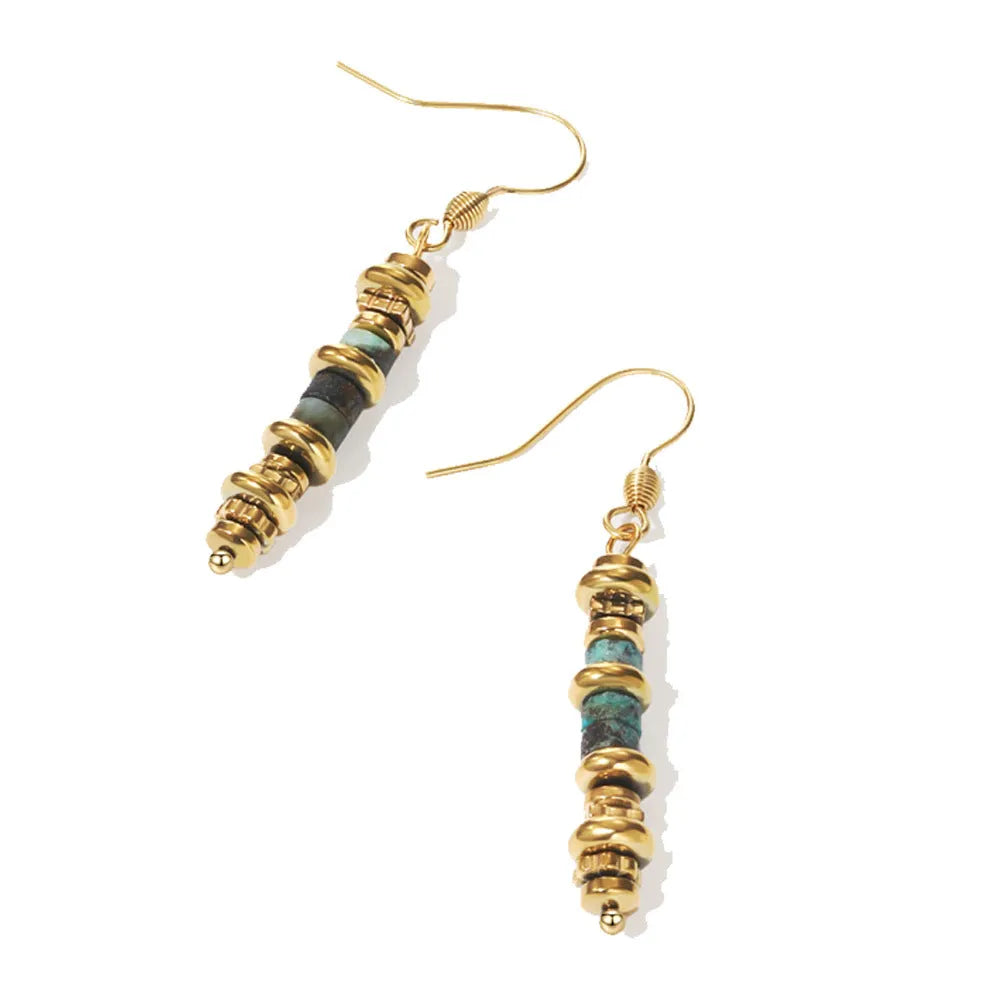 Geometric titanium steel dangle earrings with 18K gold plating, shown in SE22101520 colour.