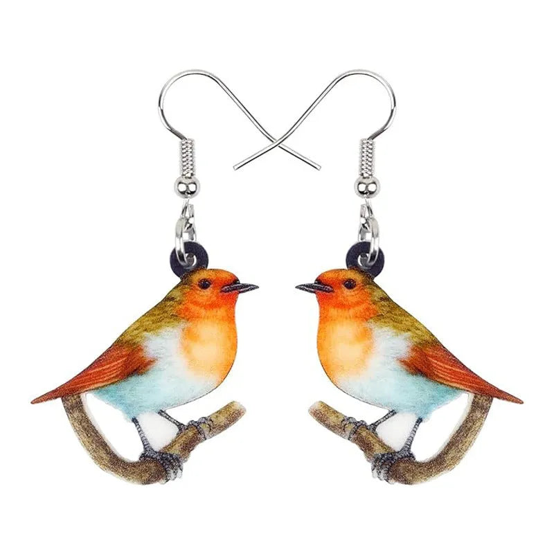 Blue Titmouse and snake motif geometric acrylic drop earrings for women.