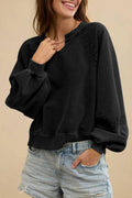 Women's solid colour half-open collar sweater with lace trim in cotton-polyester blend fabric