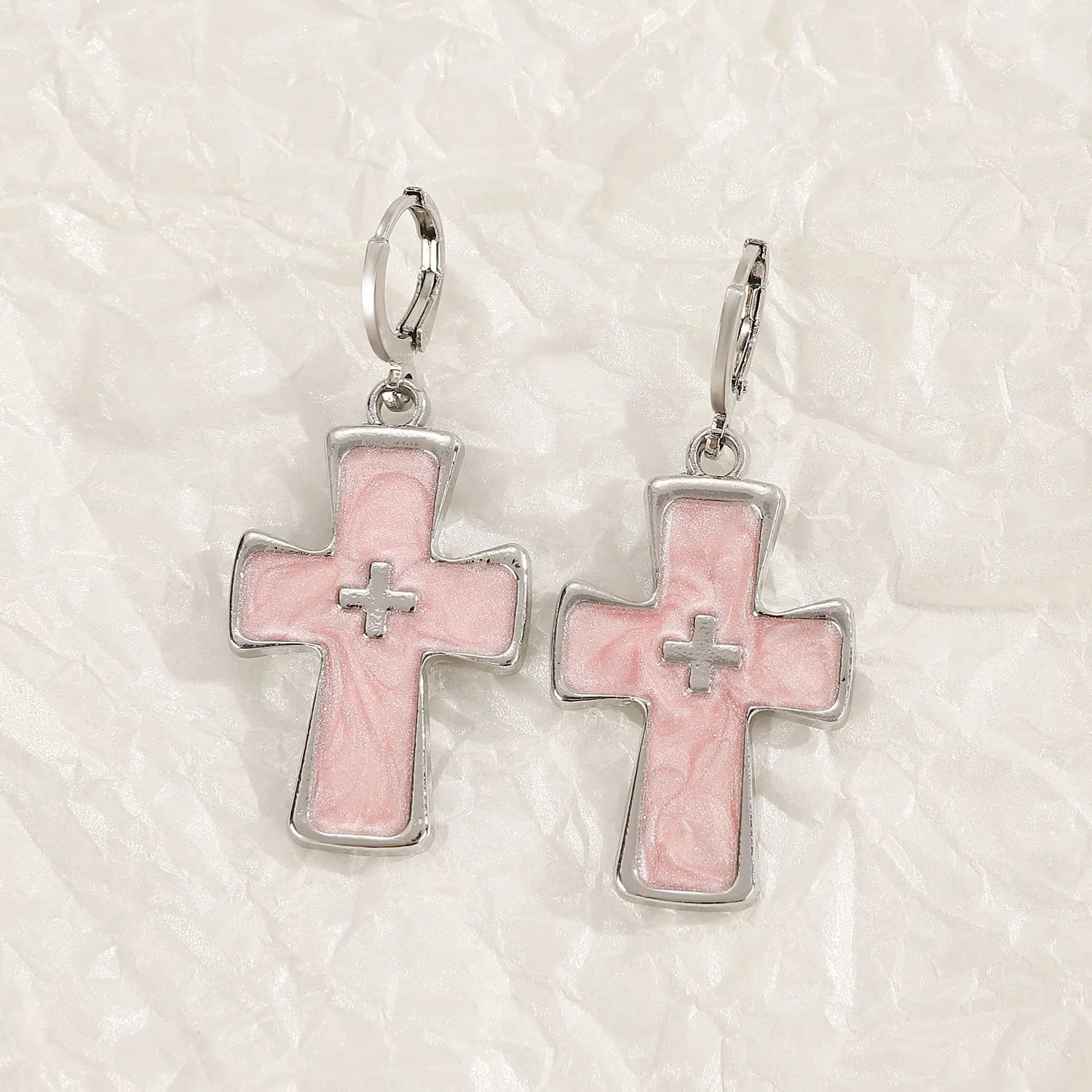 Women's alloy earrings with cross crystal designs in five colour variations including white K liquid cross and antique silver XINGX