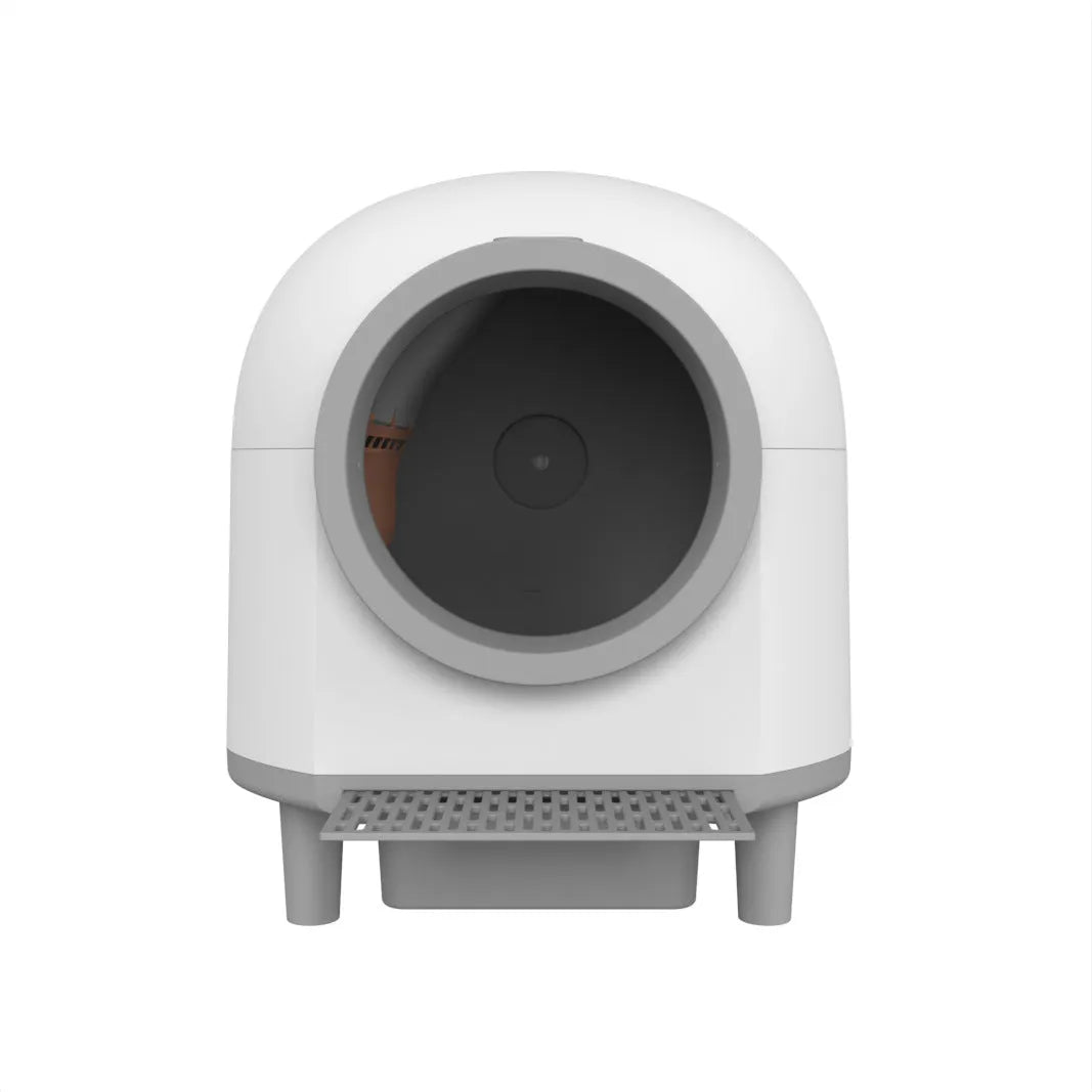 White automatic enclosed cat litter box with self-cleaning system for pets up to 10kg