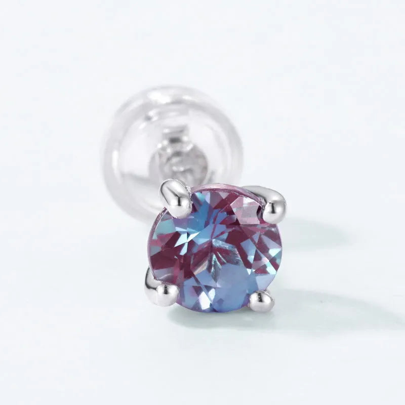 Women's sterling silver geometric ear studs with round design in cultivate Alexandrite colour