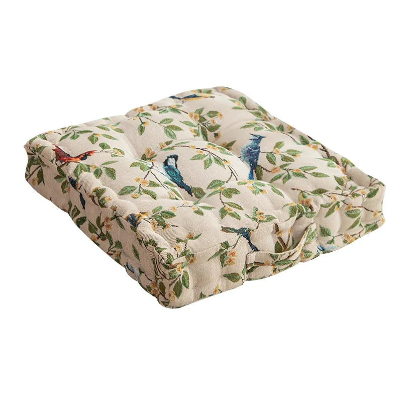 American style dining chair cushion with floral bird pattern, measuring 40×40×8cm with thick PP cotton filler