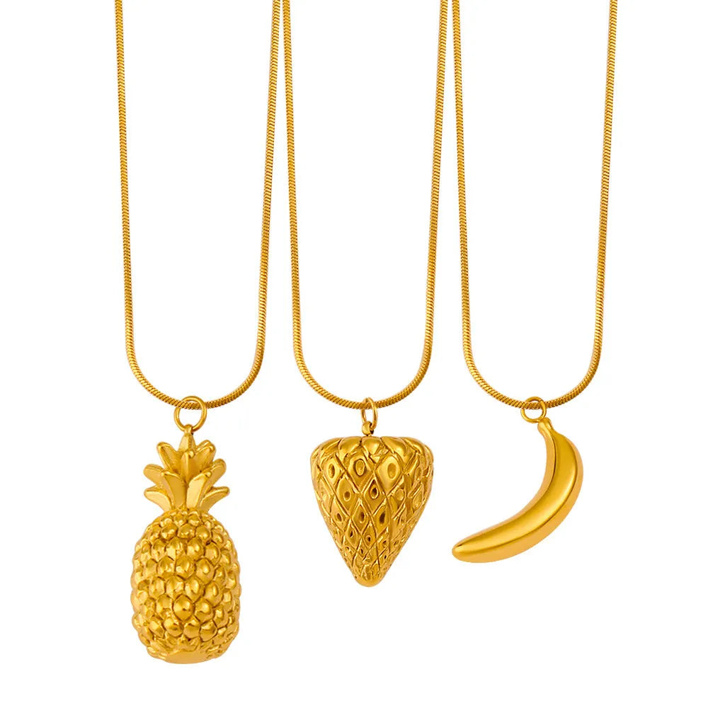 Stainless steel fruit necklace pendant in six colour options on regular chain