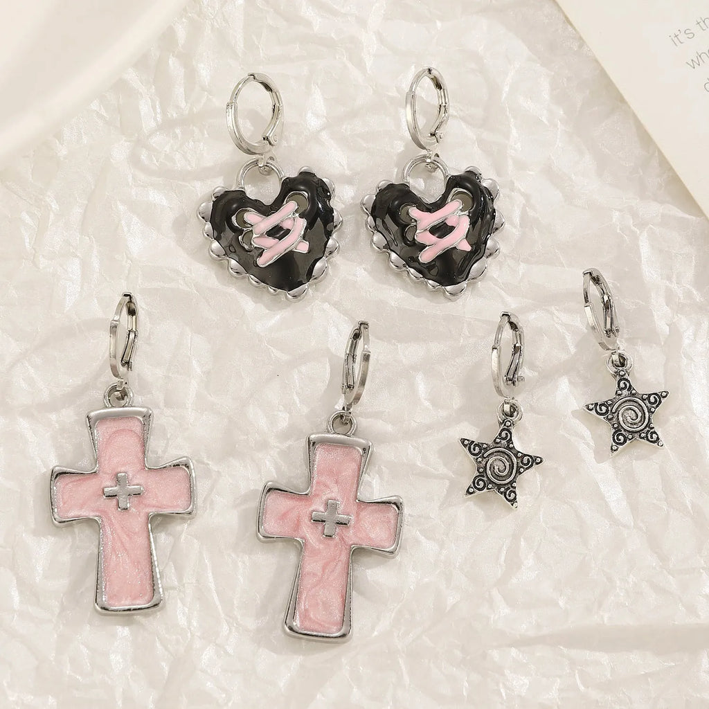 Women's alloy earrings with cross crystal designs in five colour variations including white K liquid cross and antique silver XINGX