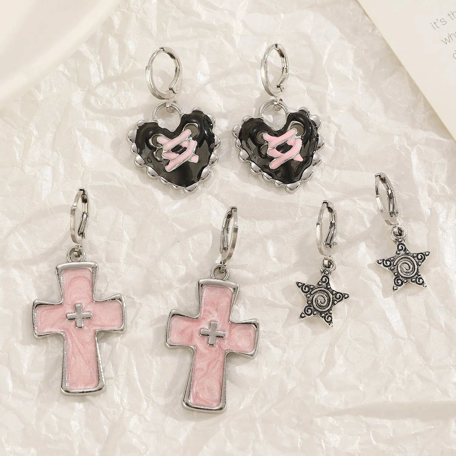 Women's alloy earrings with cross crystal designs in five colour variations including white K liquid cross and antique silver XINGX