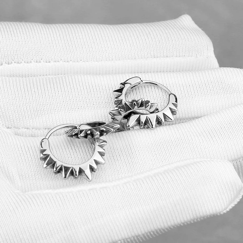 Stainless steel round ring earrings with polished steel finish in retro European style