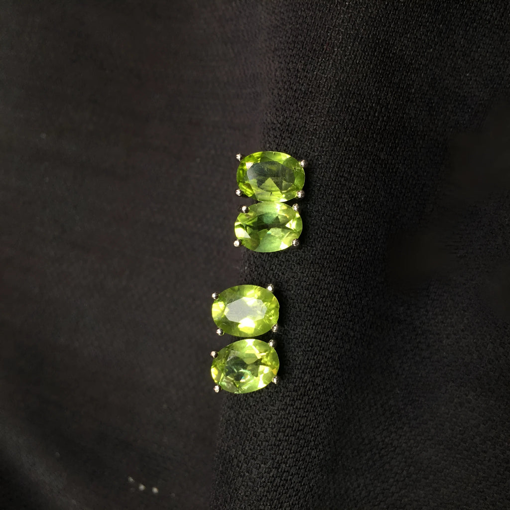 Natural olivine stud earrings with 6x8mm grass green faceted gemstone in S925 sterling silver
