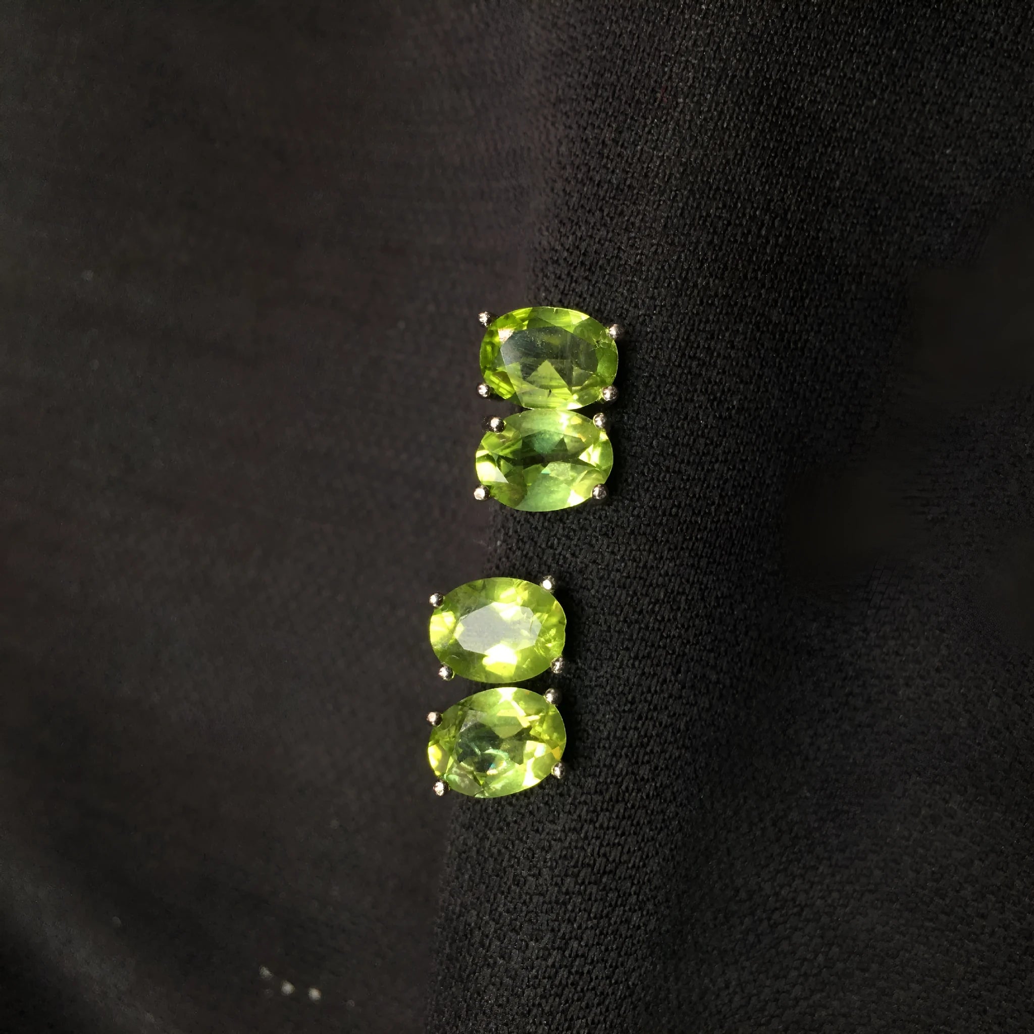 Natural olivine stud earrings with 6x8mm grass green faceted gemstone in S925 sterling silver