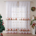 Pair of red and white Christmas curtains with embroidered snowflake pattern on polyester fabric