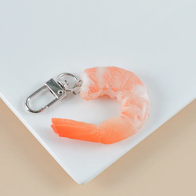 PVC simulation shrimp keychain with modern minimalist design showing 1.5cm thickness