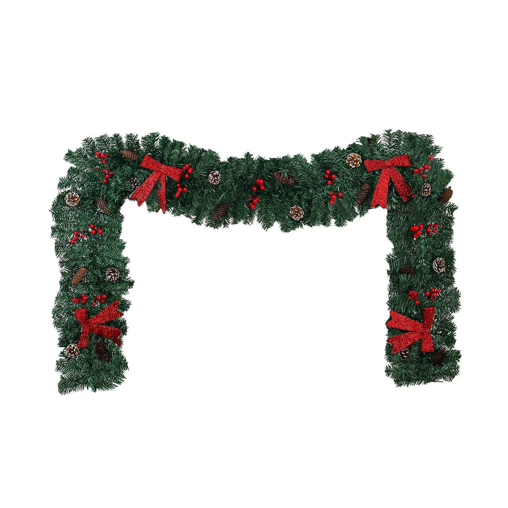PVC Christmas rattan decorative cane with pine cone bow arrangement in European style design