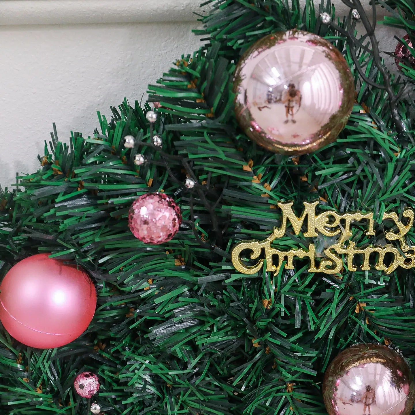 2.7 metre pink Christmas rattan decoration with 240 LED lights in small fruit design