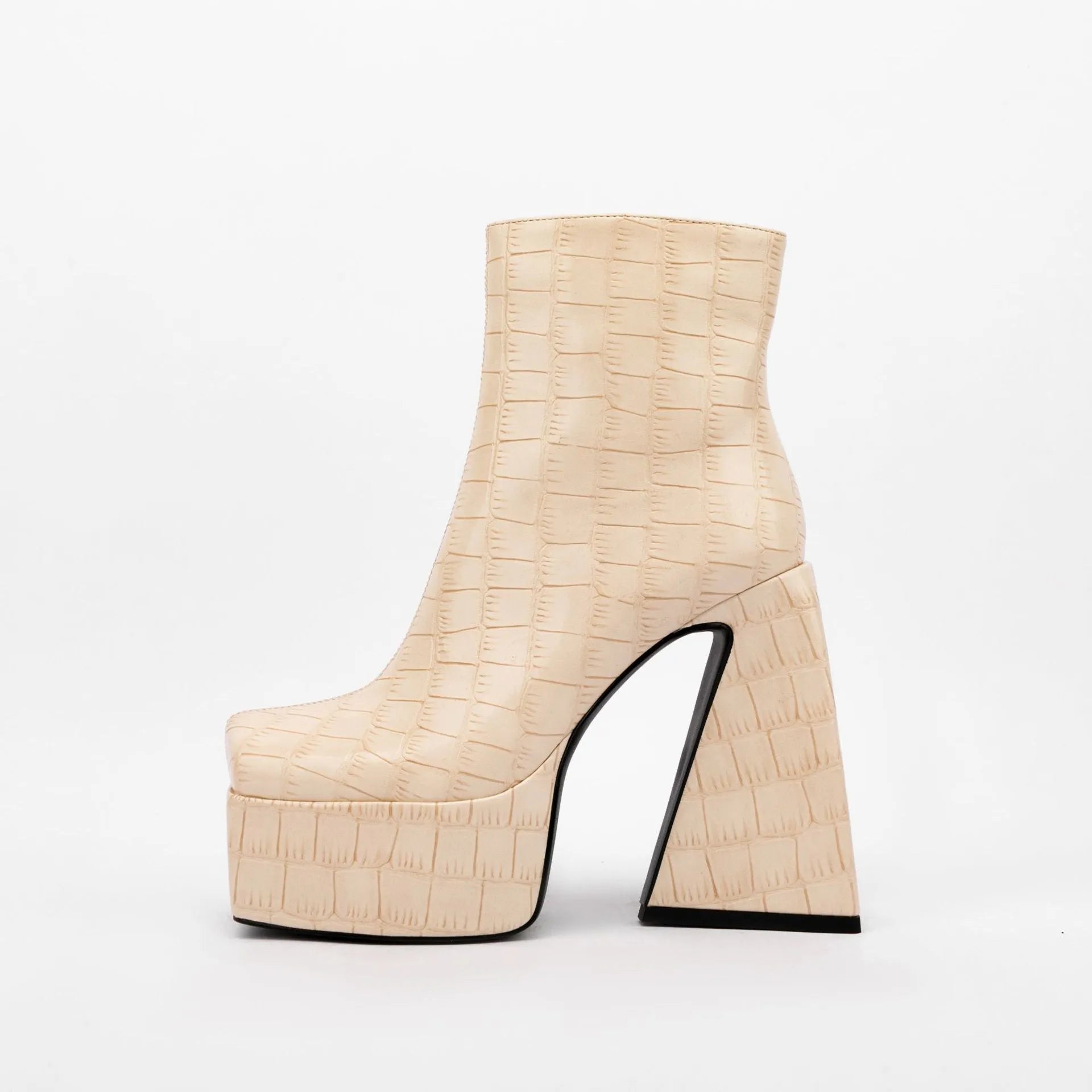 Women's ankle boot with a high heel in artificial PU leather, shown in a solid colour.