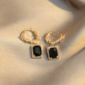Black geometric quadrilateral copper earrings with a French Court retro design for women.