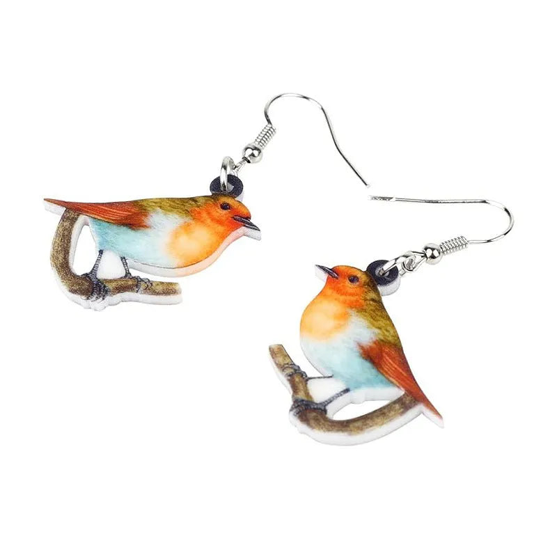 Blue Titmouse and snake motif geometric acrylic drop earrings for women.
