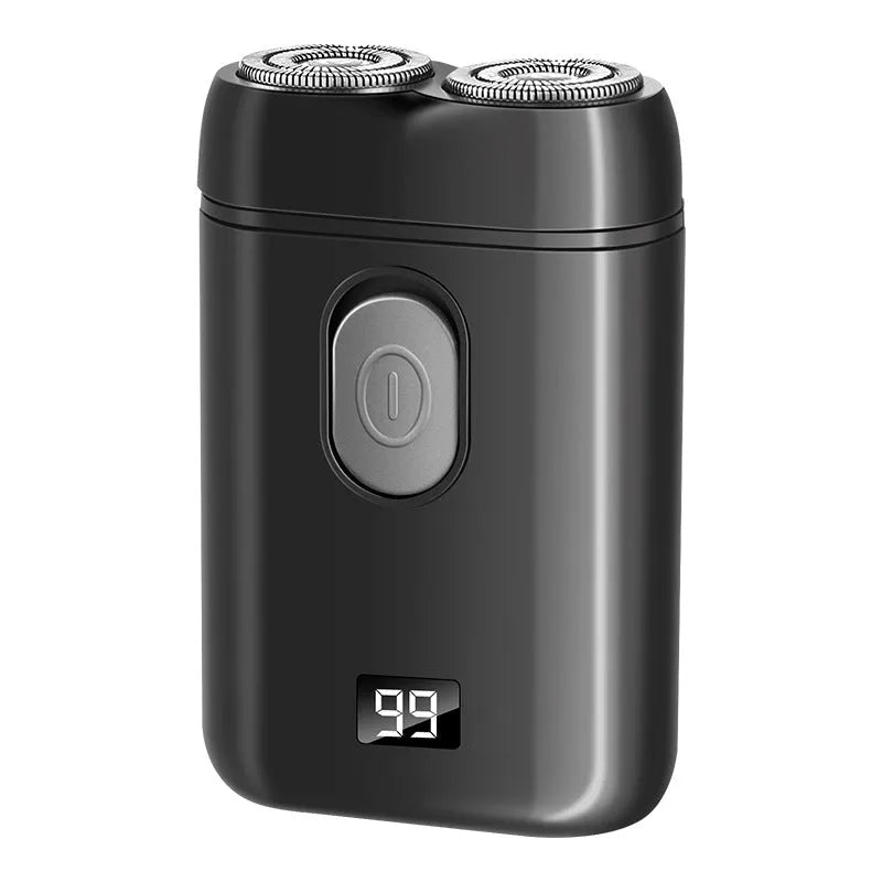 Rechargeable electric shaver in black, LCD black, or liquid crystal silver with floating cutter head.