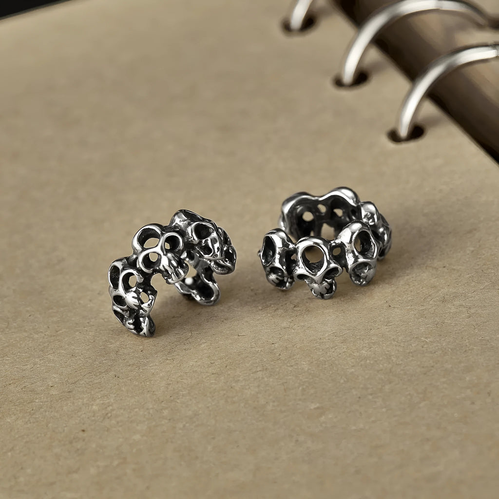 Stainless steel hollow skull ear clips with electroplated finish for men and women