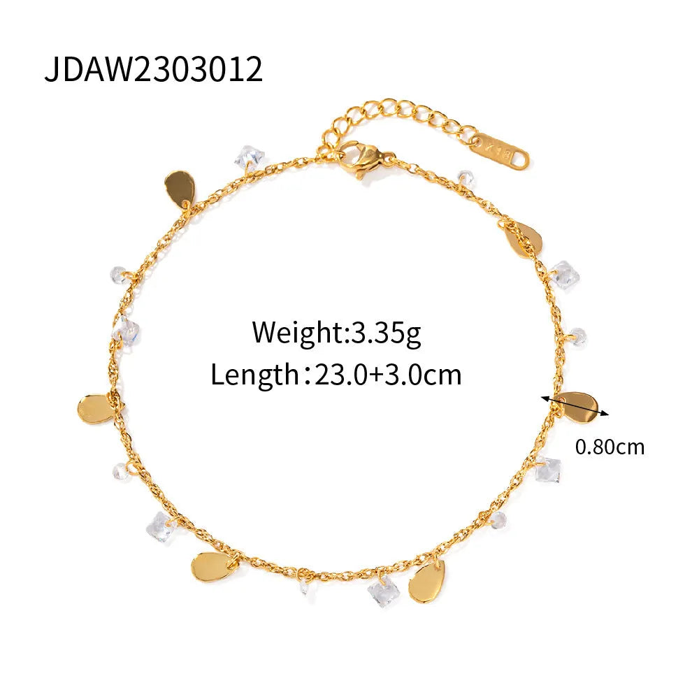 Women's stainless steel anklet with geometric water drop tassel design and adjustable chain