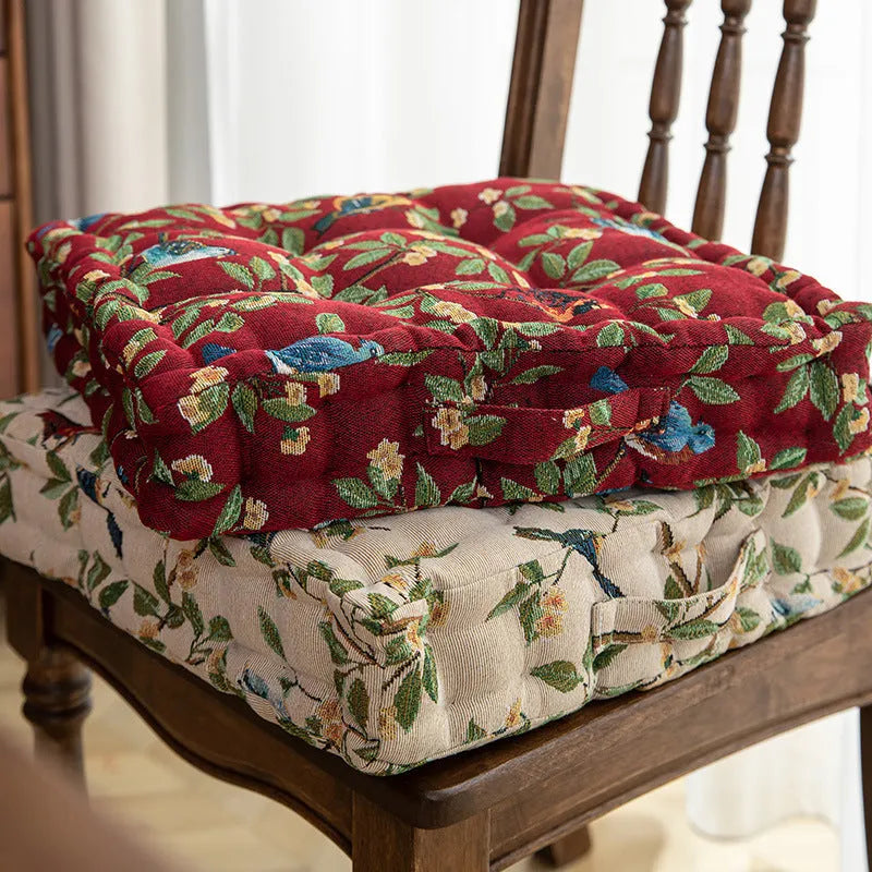 American style dining chair cushion with floral bird pattern, measuring 40×40×8cm with thick PP cotton filler
