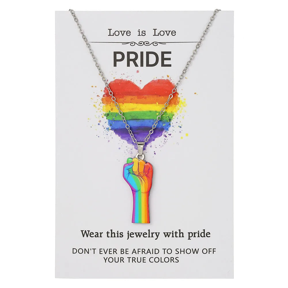 Stainless steel friendship necklace with colour printed inspirational design on chain.