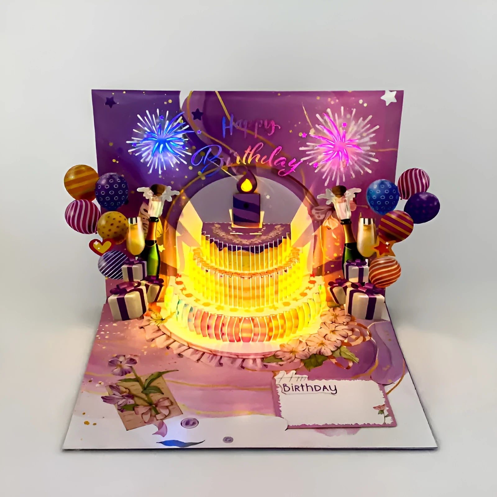 Hand-folded 3D greeting card with Chinese ink style light music blowing design.