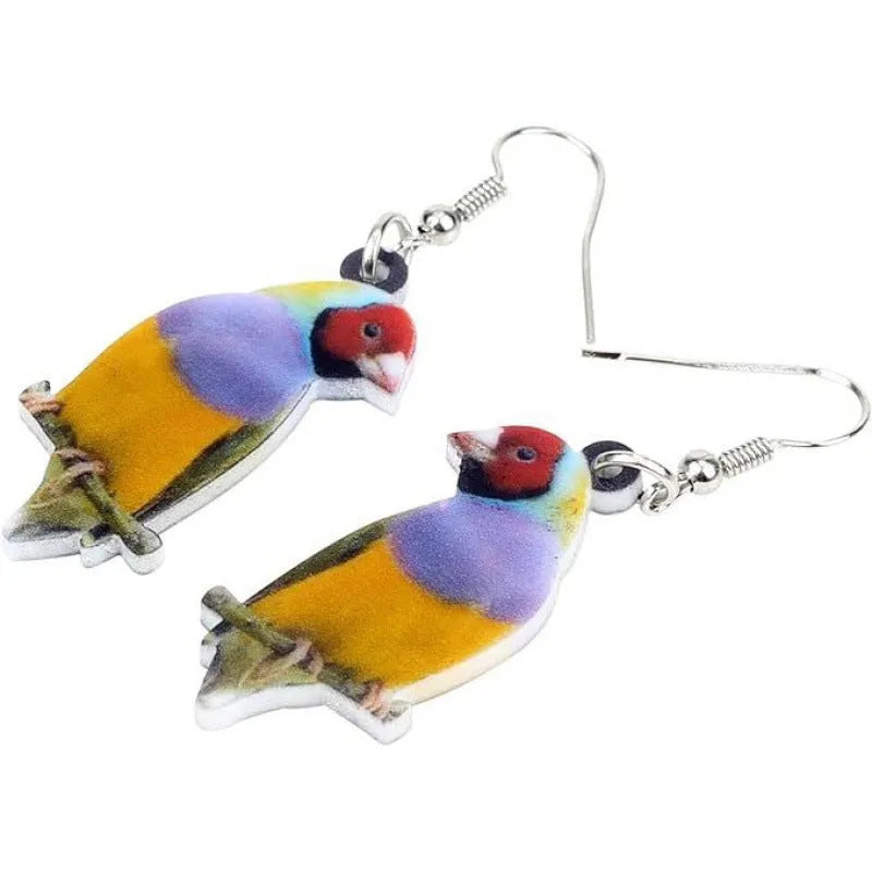 Blue Titmouse and snake motif geometric acrylic drop earrings for women.