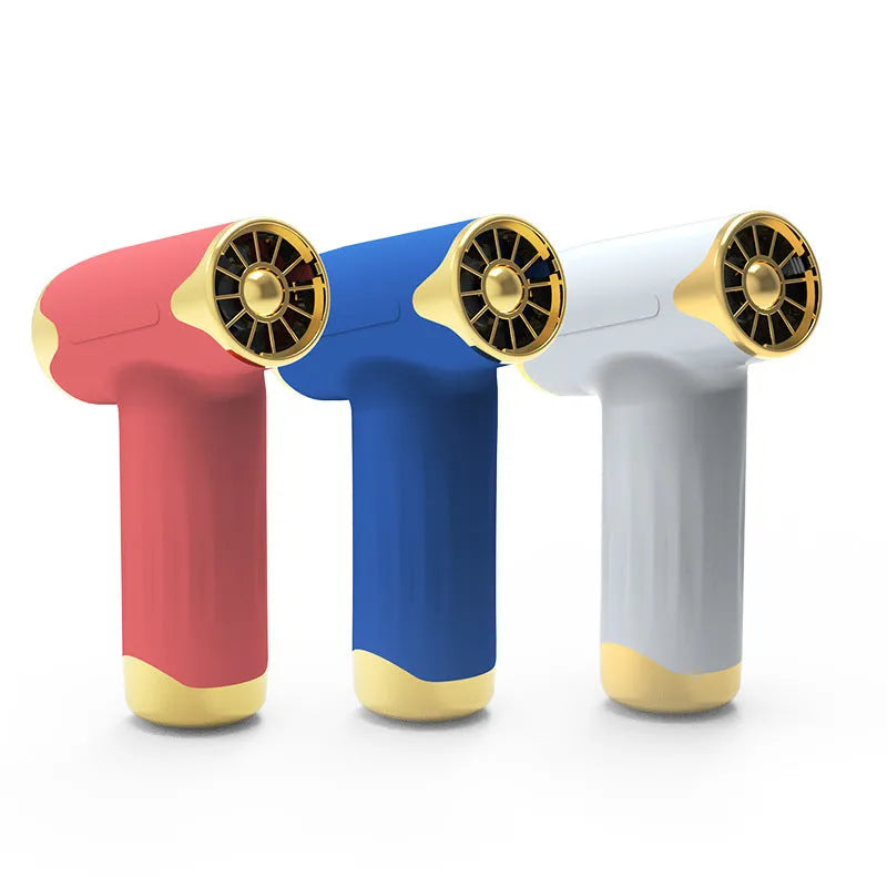 Blue handheld portable fan with rotation function and humidification feature on display