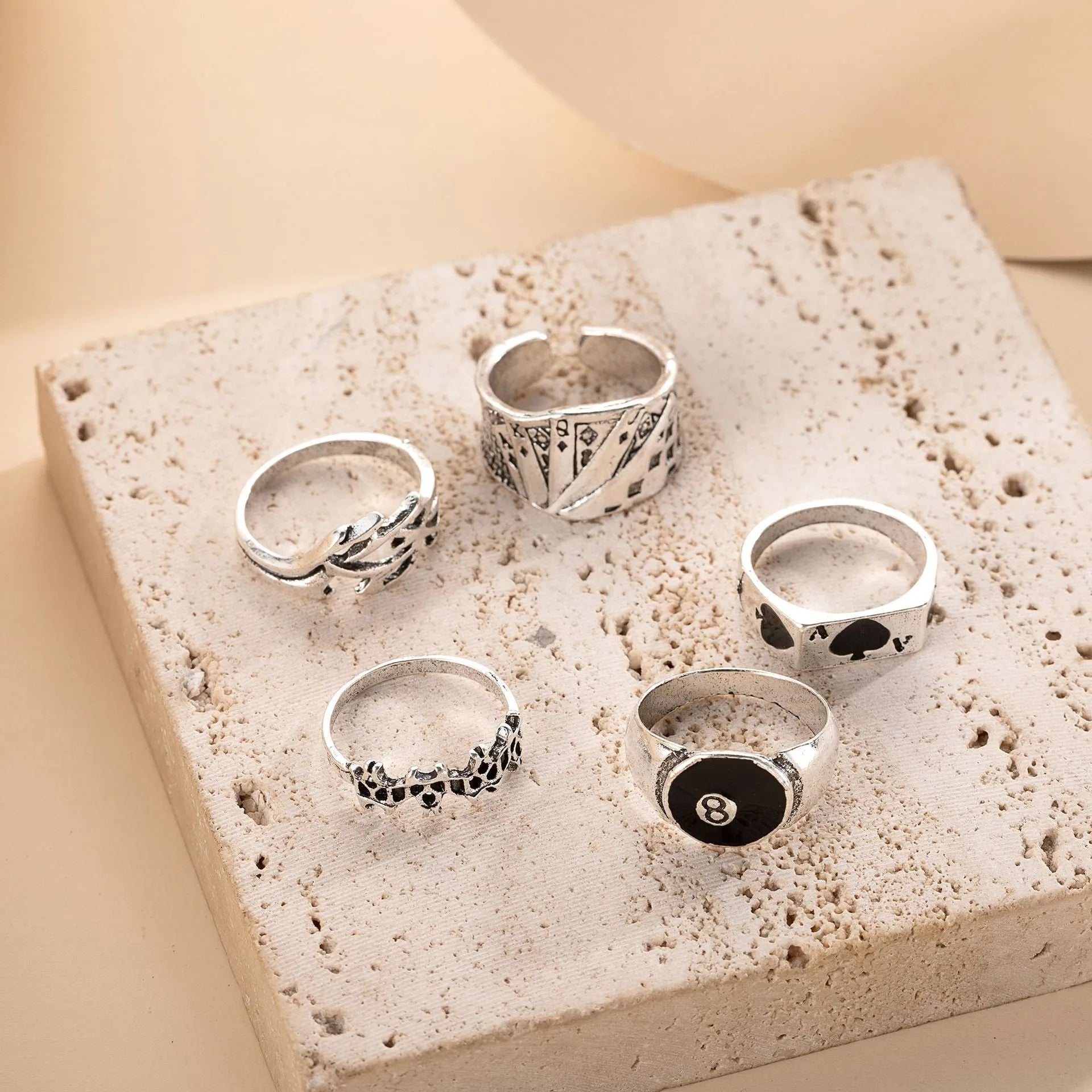 Black alloy ring with spade card design for women's poker-themed jewellery