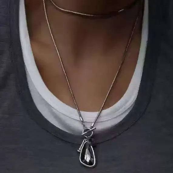 Geometric alloy pendant on snake bones chain necklace in water drop colour options