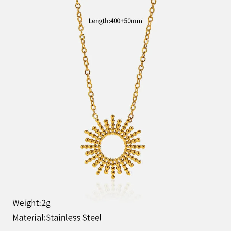 Sunflower jewellery set with geometric chain necklace and bracelet in 14K gold plating