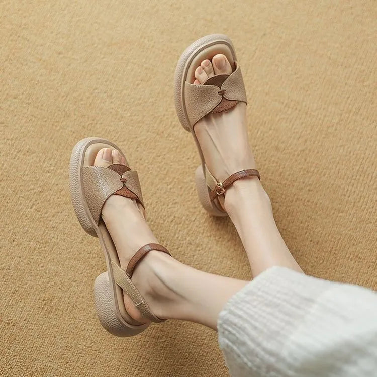 Women's khaki platform sandals with chunky heel and open toe design