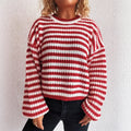 Women's striped pullover sweater in loose fit with round neck and long sleeves