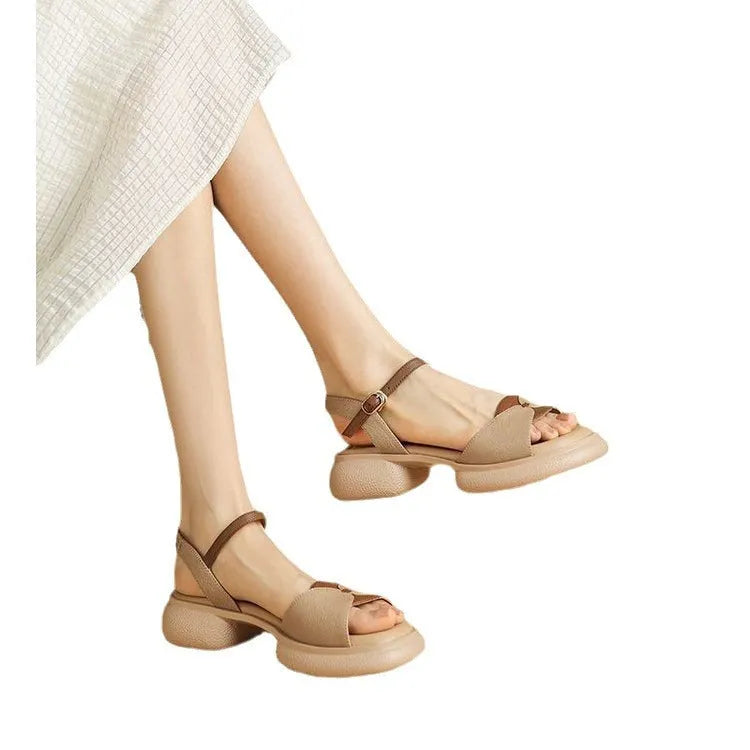 Women's khaki platform sandals with chunky heel and open toe design