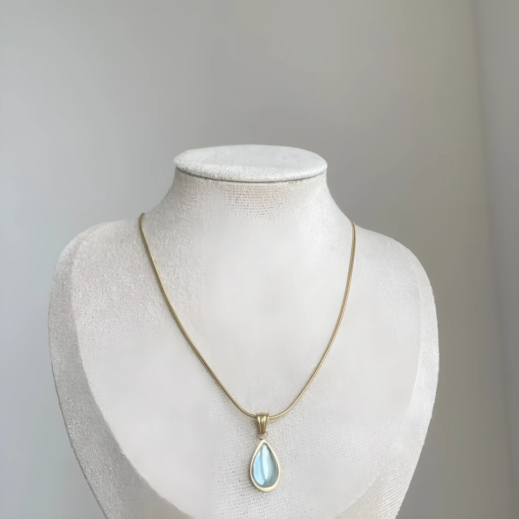 Retro blue and green water drop necklace with titanium steel snake bone chain