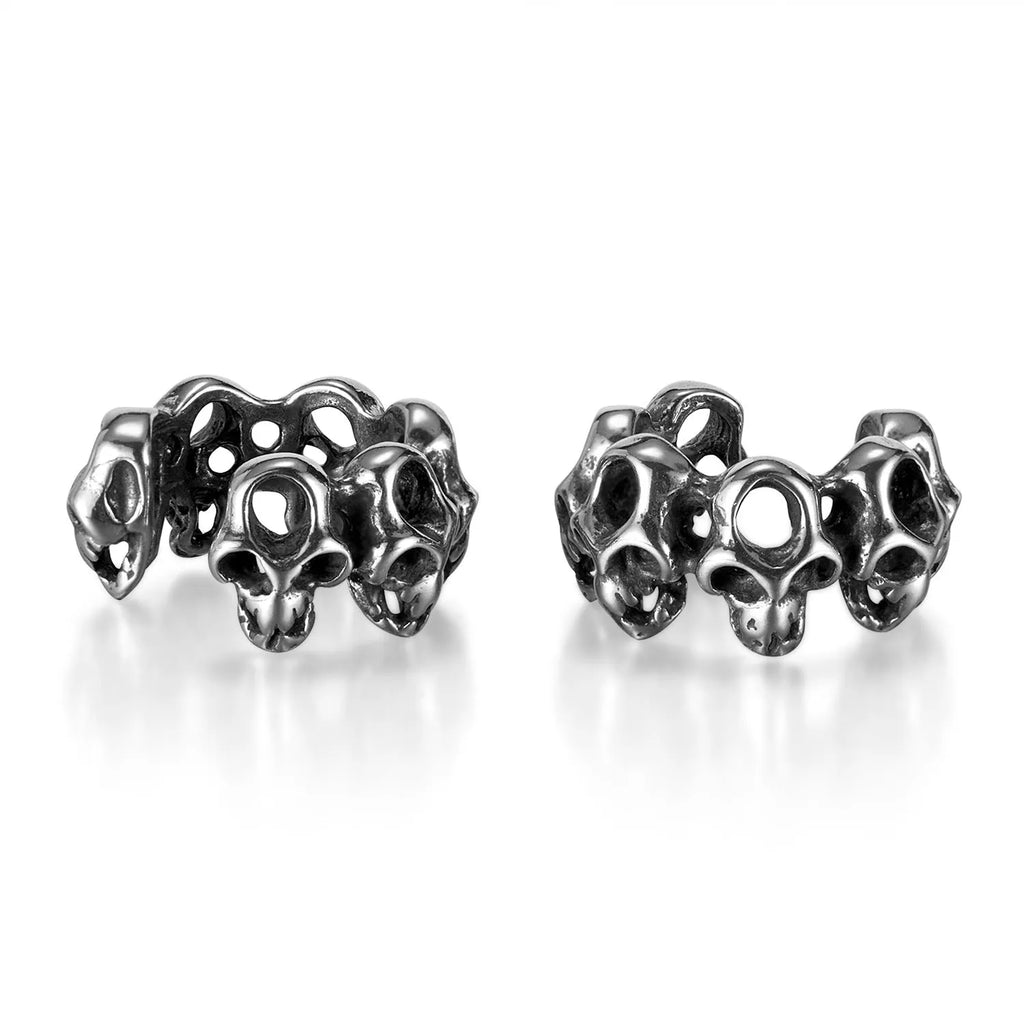 Stainless steel hollow skull ear clips with electroplated finish for men and women