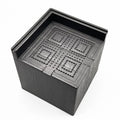 Four black plastic furniture foot mats for sofa and bed height adjustment
