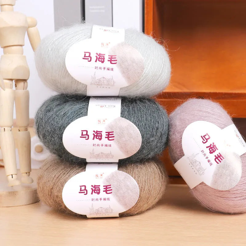 DIY mohair scarf kit with wool ball for hand-weaving projects in multiple colour options