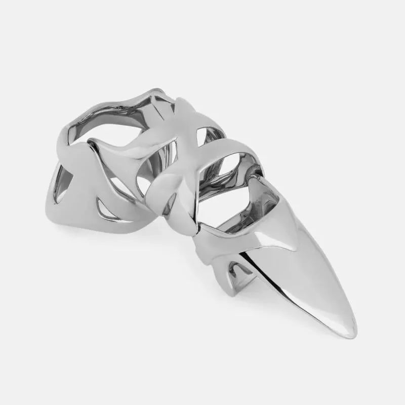 Silver metal alloy finger stall ring for punk armour and gothic fashion accessory