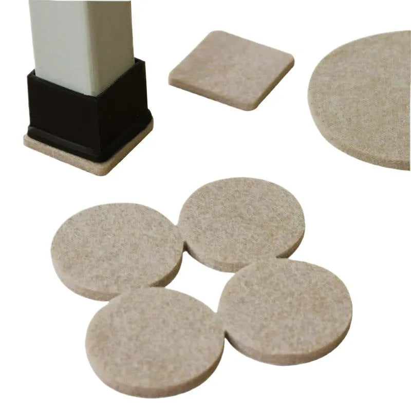 Beige plastic chair leg stoppers set showing round and square furniture protection pads