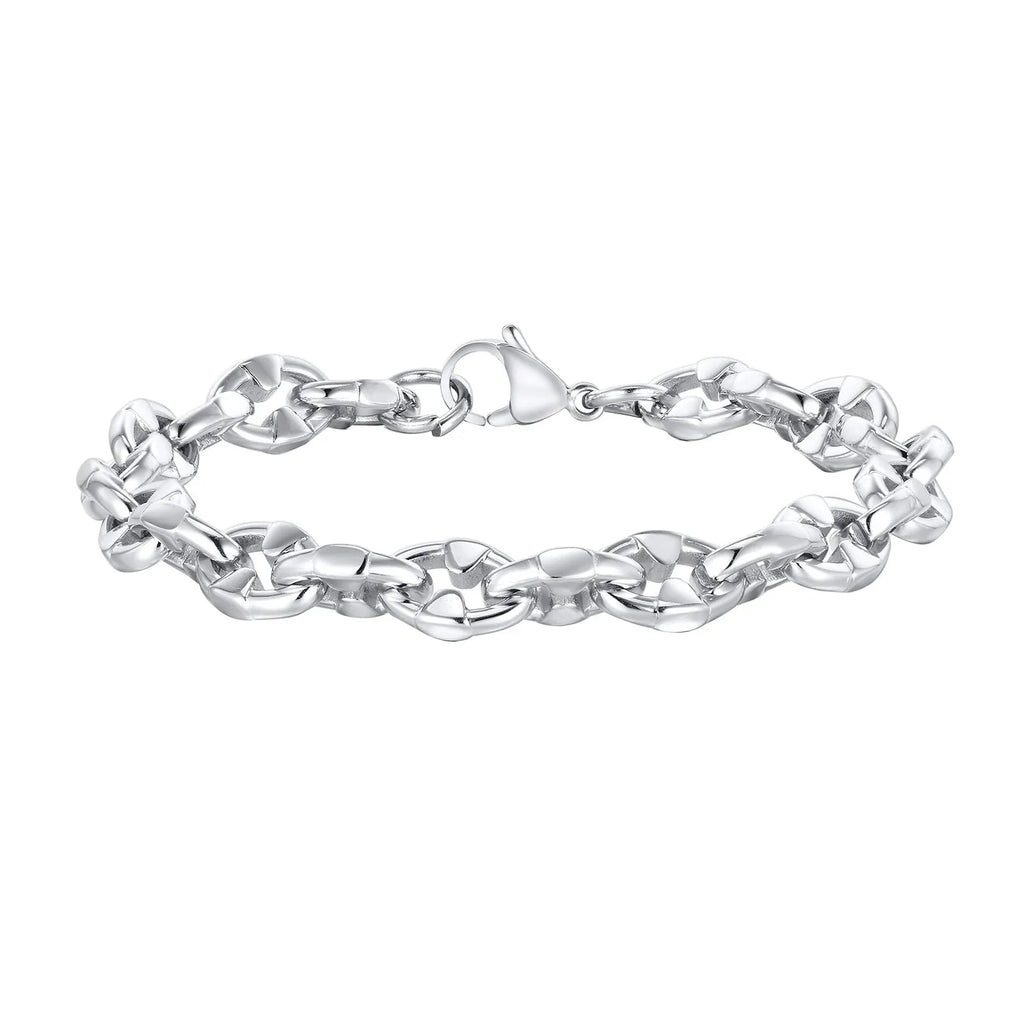 Thick geometric stainless steel chain bracelet for men in hip hop style.